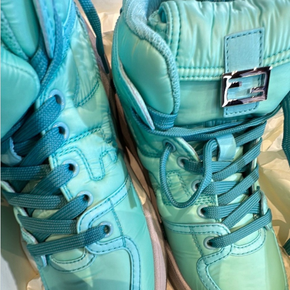Fendi Turquoise High-Top Sneakers comes with box